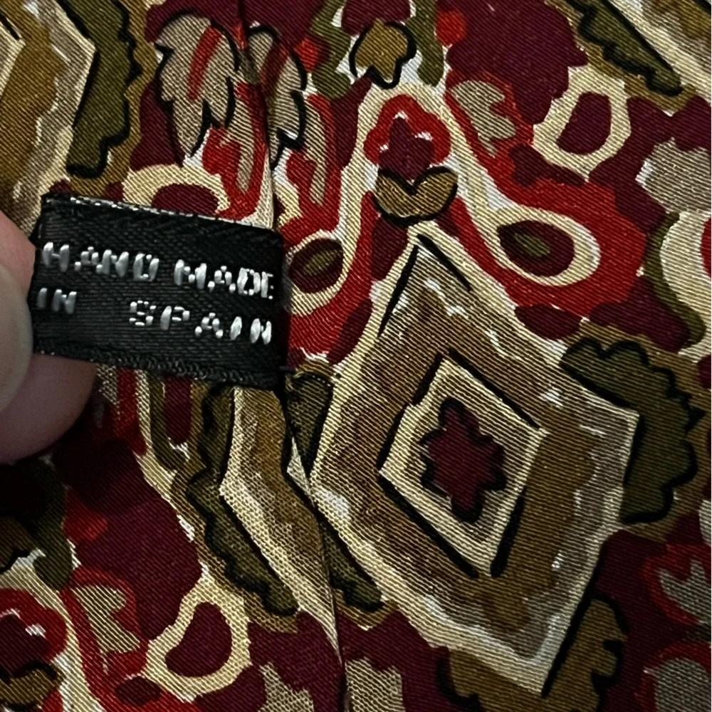 Missoni Cravatte Tie 100% Silk Diamond Abstract Olive Green Red Made In Spain